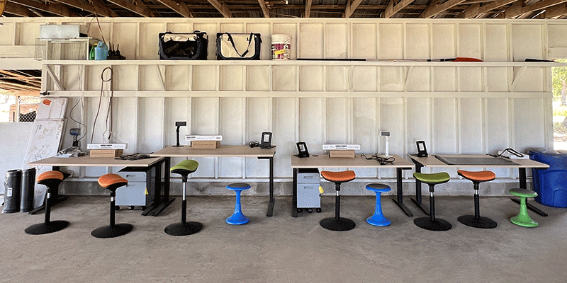 Austin Farm Sanctuary learning center equipped with UPLIFT Desk standing desks and ergonomic stools