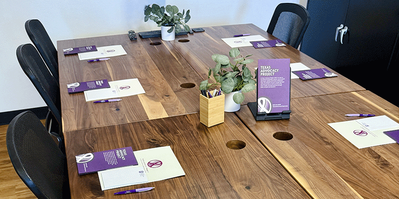 Texas Advocacy Project branding and workspace.